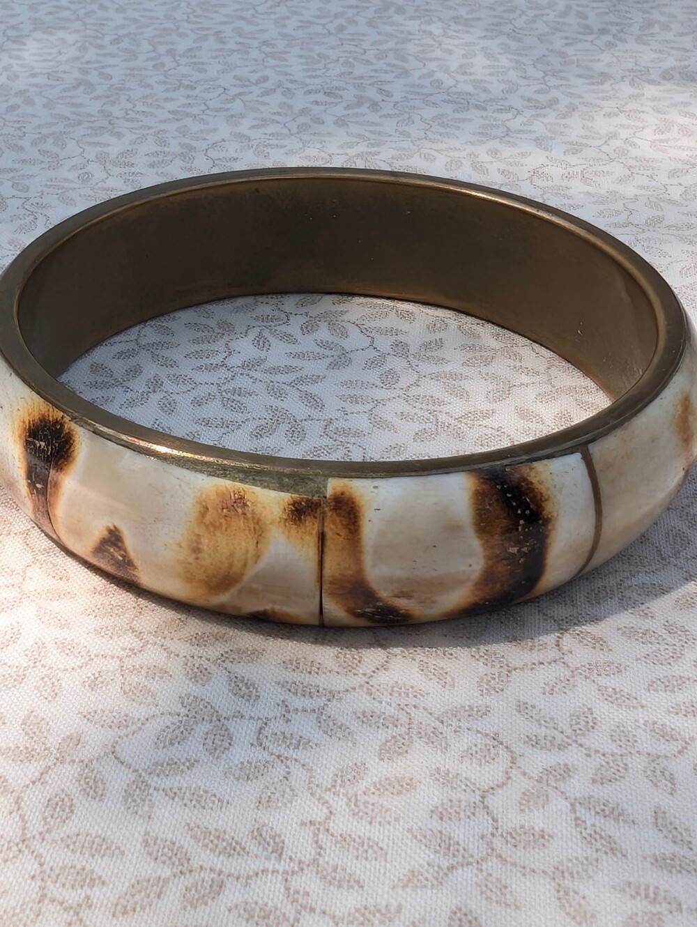Vintage Bone & Brass Chunky Boho Bangle Bracelet